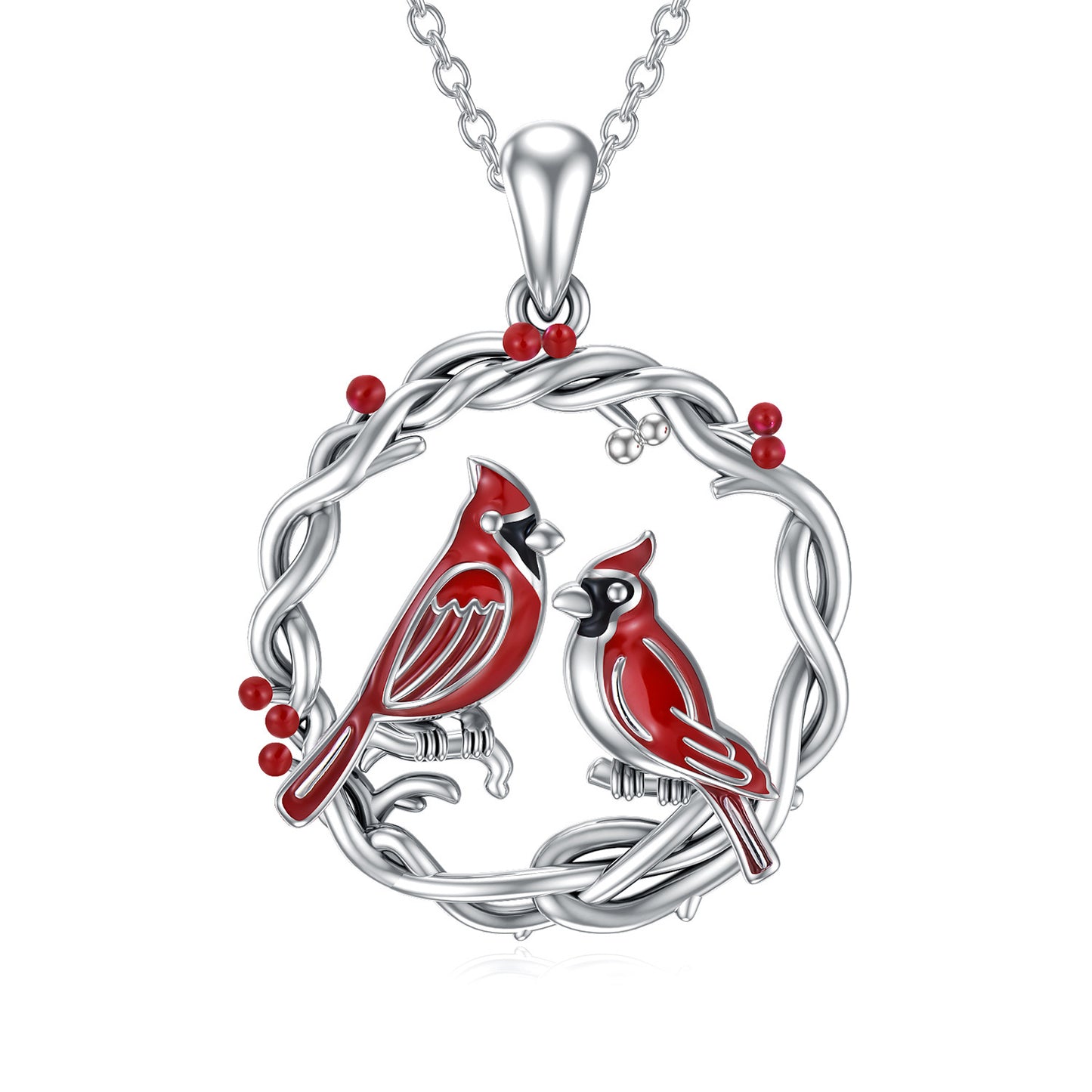 Collier Cardinal Arbre de Vie en Argent Sterling Plaqué Or Blanc