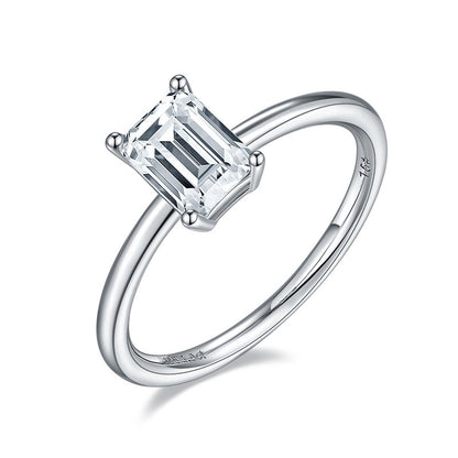 Moissanite Ring Rectangular Shaped Women S925 Silver Platinum Plated