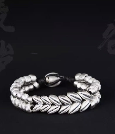 Bracelet d'oreille de blé en argent sterling 999 pour hommes, perles de mode personnalisées