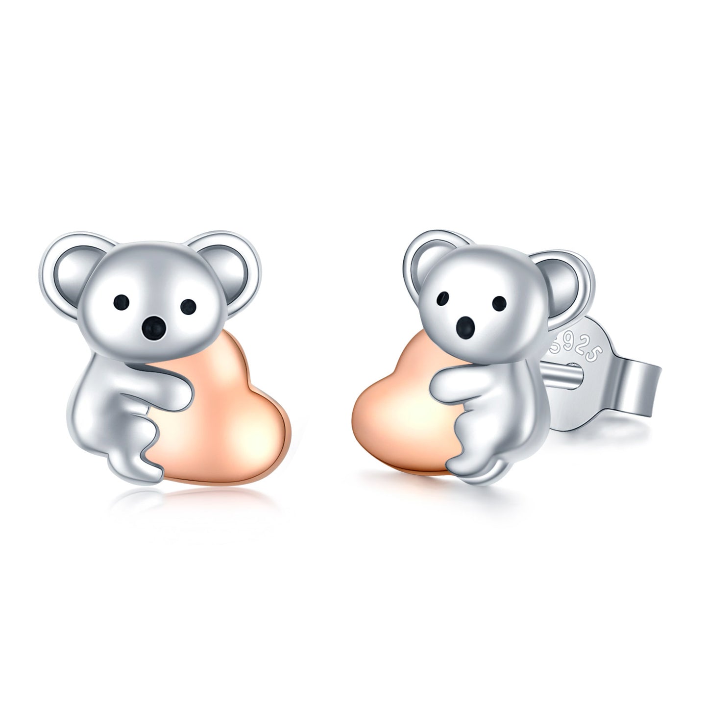 925 Sterling Silver Koala Bear Cute Animal Hypoallergenic Heart Crystal Earrings Jewellery