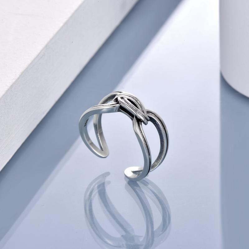 Bague d'ouverture en argent sterling oxydé pour homme et femme