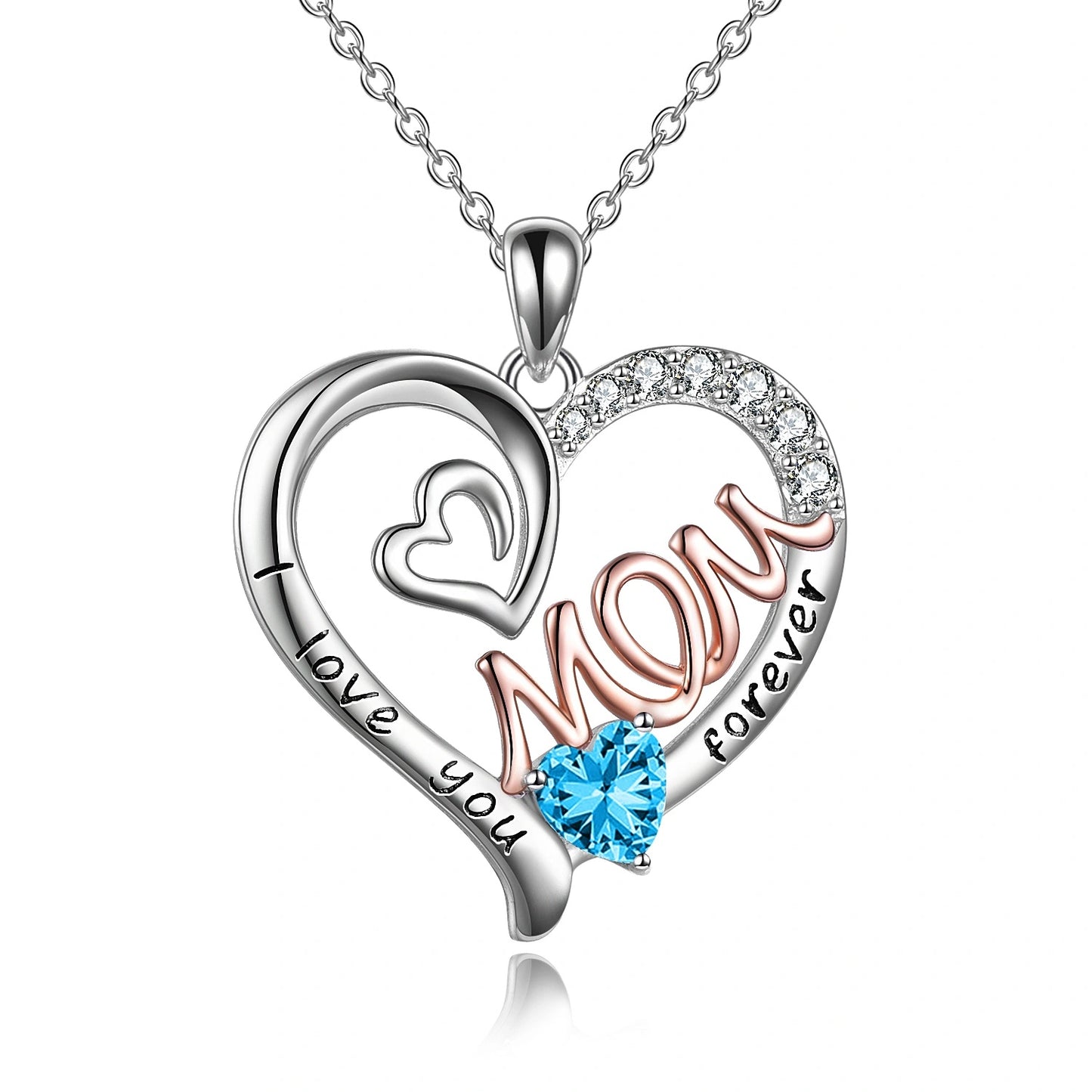 Collar para mamá de plata de ley S925 con forma de corazón y circonita cúbica rosa, colgante con piedra de nacimiento para mamá, joyería para mujer, regalos para madre