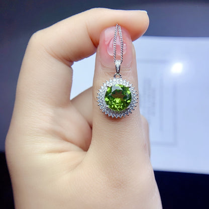 Natural Olivine Pendant Silver Female Accessories