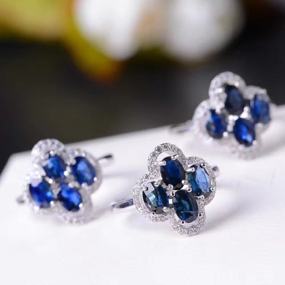 Colorful Jewelry Silver Set Jewelry Natural Sapphire Ring