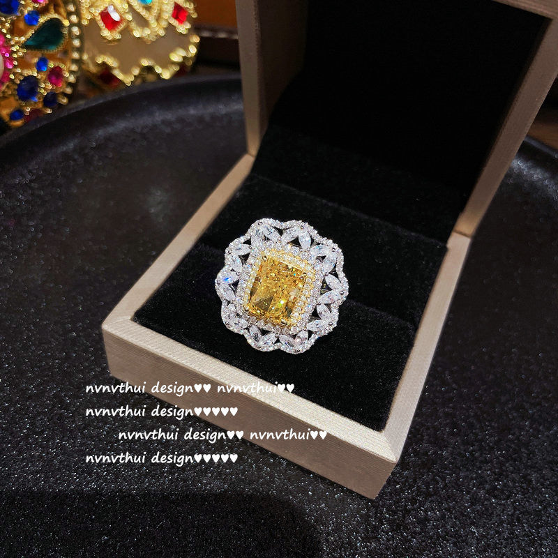 Bague en argent 925 avec fleur en pierre précieuse jaune d'oie