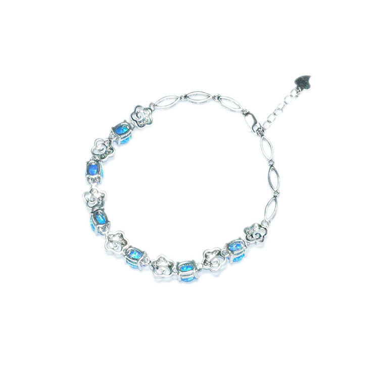 6mm Blue Opal Bracelet Silver Jewelry Colorful