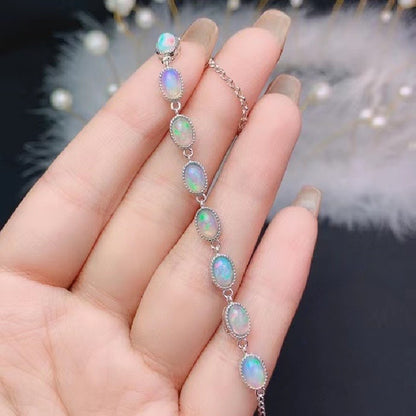 925 Silver Inlaid Opal Bracelet Silver Jewelry Women's Fashion