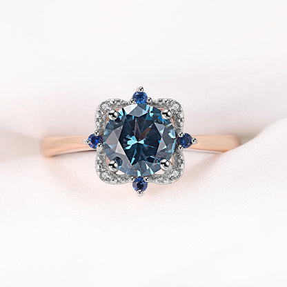 Sterling Silver Nano London Blue Rose Gold Color Separation Electroplated Ring