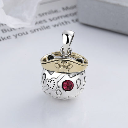 S925 Sterling Silver Vintage Pink Zircon One-eyed Pirate Pendant