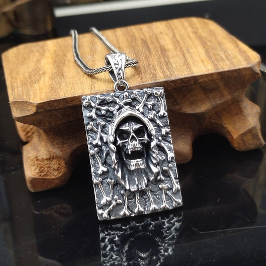 Collar con colgante de calavera de plata de ley con cordón vintage para hombre