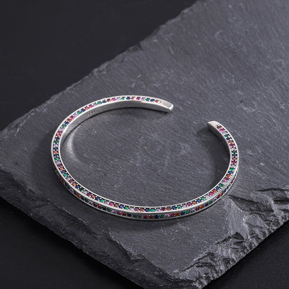 925 Sterling Silver Three Side Rainbow Zircon Bracelet Women Ins Small Minority Design Luxury High Sense Delicate Cool Wind