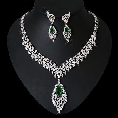 Women's Temperament Fashion Zircon Wings Earrings Necklace Set