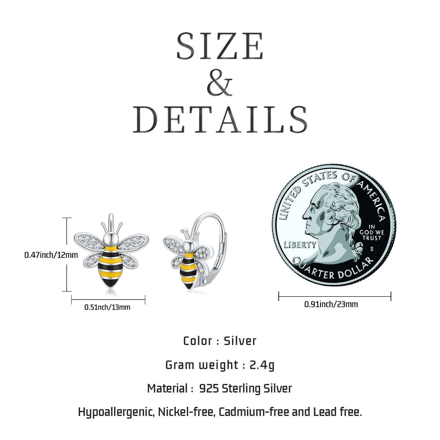 Boucles d'oreilles abeilles en argent sterling S925 Bumble Honey Huggie Hoop Boucles d'oreilles bijoux abeilles cadeaux pour femmes filles adolescentes