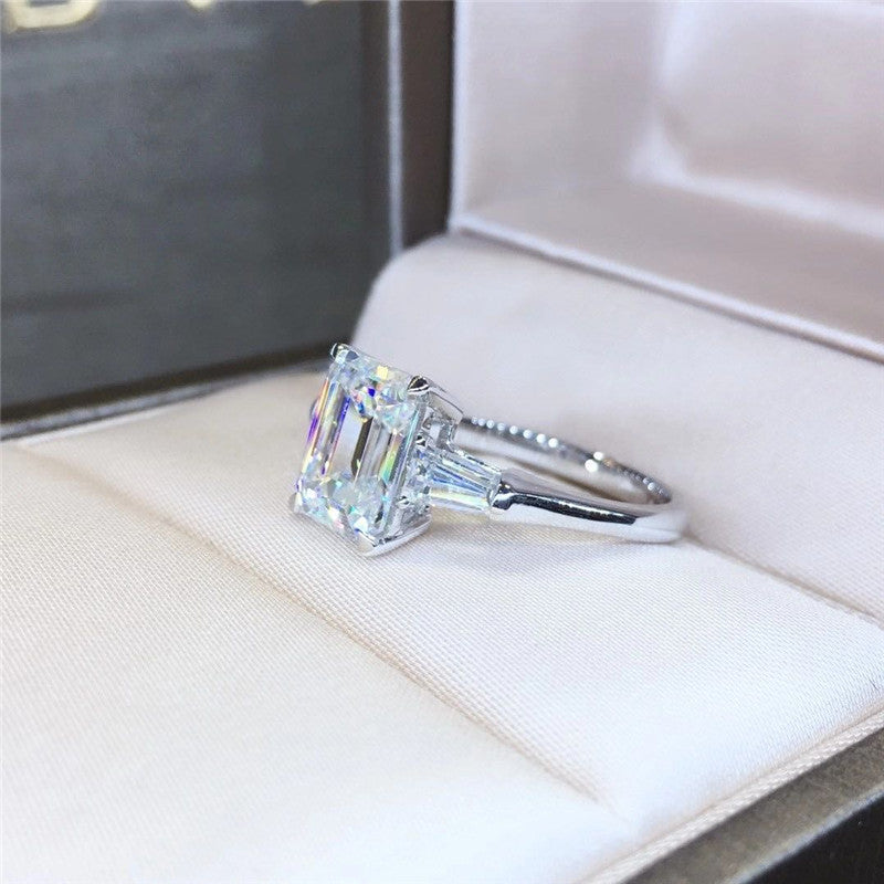 18K Gold Color Emerald Cut Baguette Diamond Ring Wholesale Price