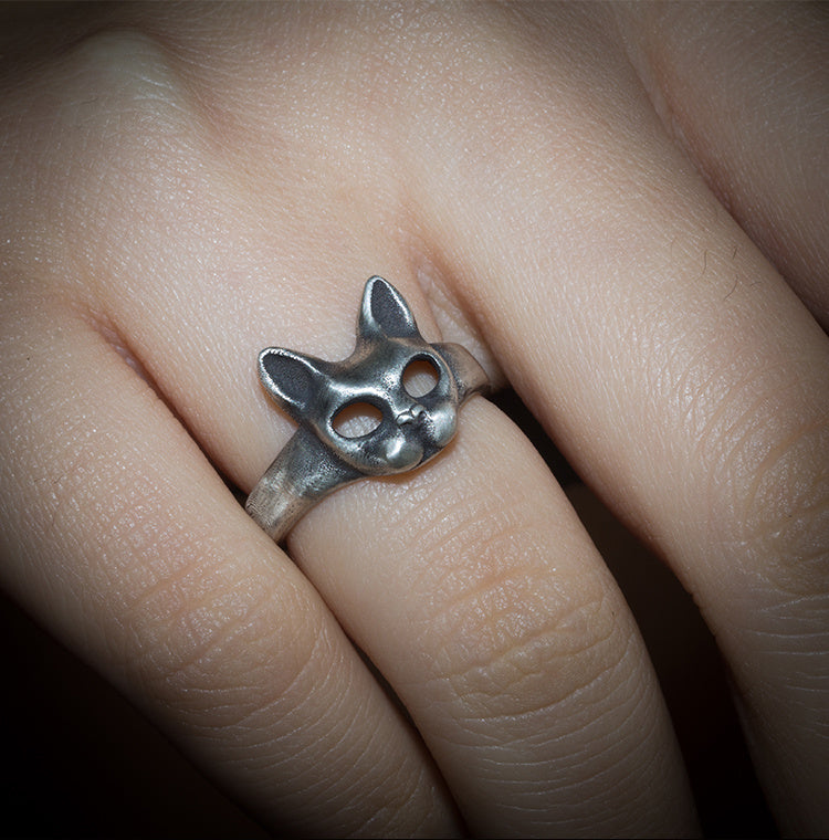 925 Sterling Silver Niche Design Cat Head Ring