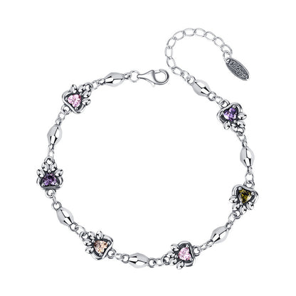 Bracelet chaîne en argent sterling 925 avec pierre de zircone arc-en-ciel et griffe de chat pour femme