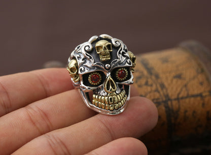 S925 Sterling Silver Personalized Men's Vintage Thai Silver Skull Ring