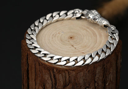 Bracelet en argent sterling pour homme avec boucle en forme de tête de serpent en argent thaïlandais tendance