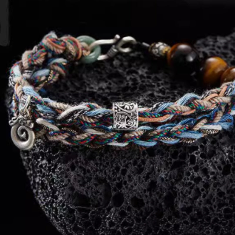 Pulsera de plata de ley 925 tejida a mano para hombre y mujer