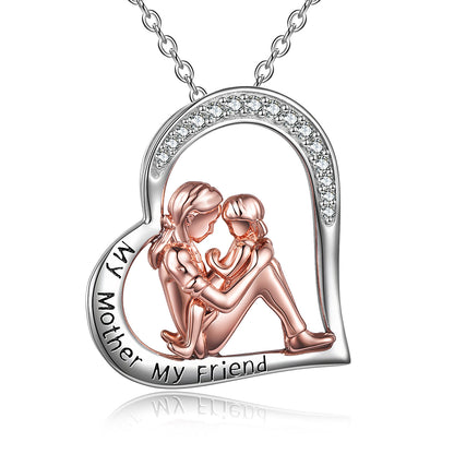 Collier mère-fille en argent sterling 925 gravé « Ma mère, mon amie » Bijoux Cadeaux d'anniversaire pour la fête des mères de la part de ma fille