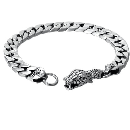 Bracelet en argent sterling pour homme avec boucle en forme de tête de serpent en argent thaïlandais tendance