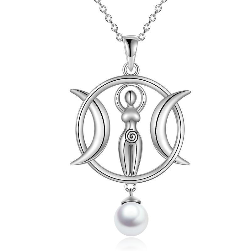 Collier Déesse Triple Lune Amulette Pendentif Magicien avec Collier de Perles de Coquillage pour Femme