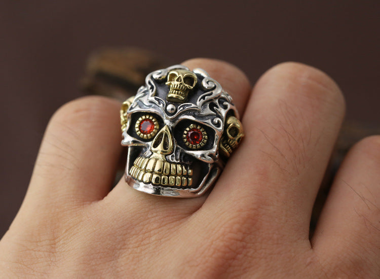 S925 Sterling Silver Personalized Men's Vintage Thai Silver Skull Ring