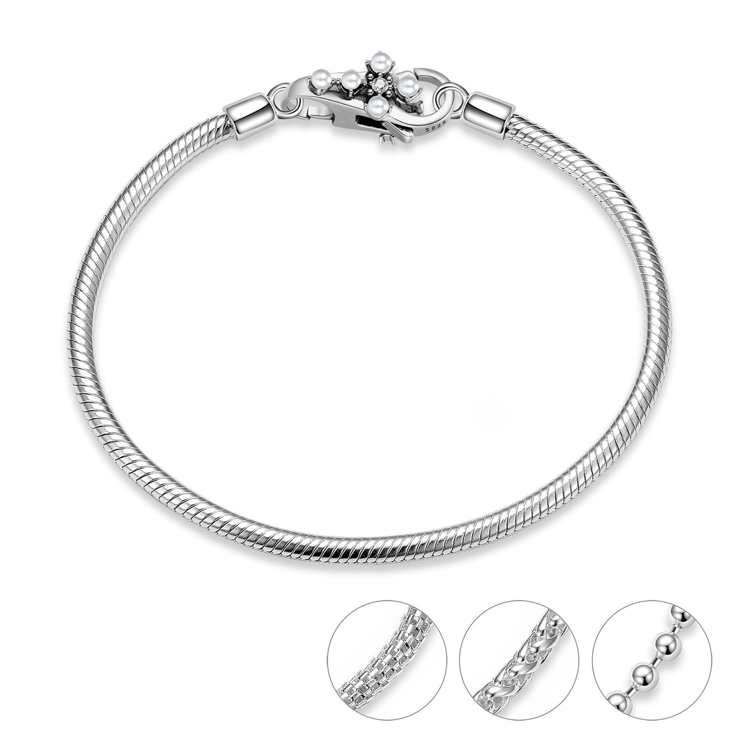 Fermoir mousqueton croisé avec perle en argent sterling 925 pour collier, bracelet, accessoires de bricolage