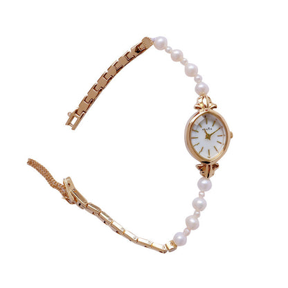 Montre à quartz exquise pour femme avec bracelet en perles d'eau douce naturelles