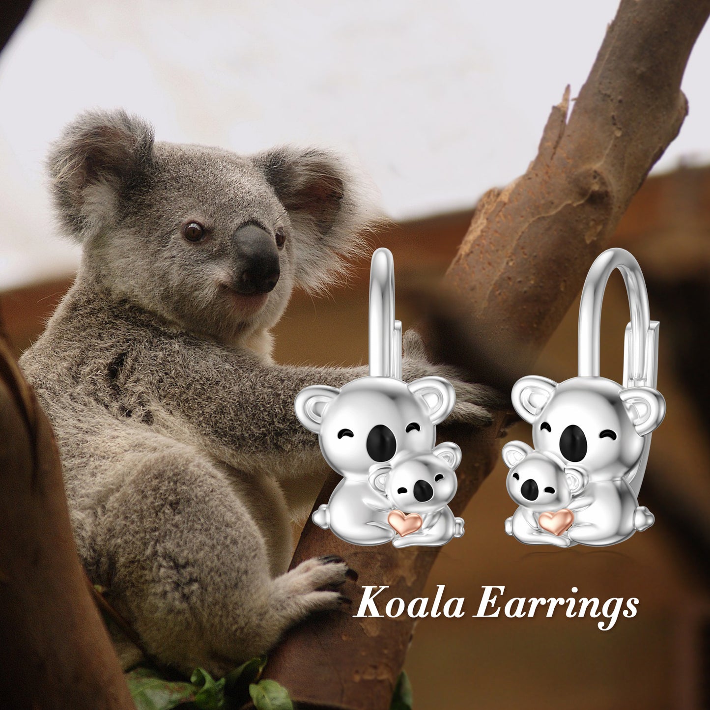 Pendientes de koala para niñas y mujeres, bonitos pendientes de botón con forma de koala para madre e hija, joyería colgante de plata de ley