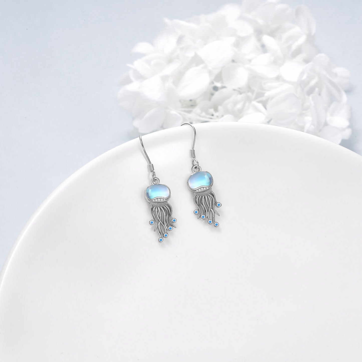 Boucles d'oreilles pendantes en argent sterling avec méduse océanique et pierre de lune, bijoux cadeaux pour femmes