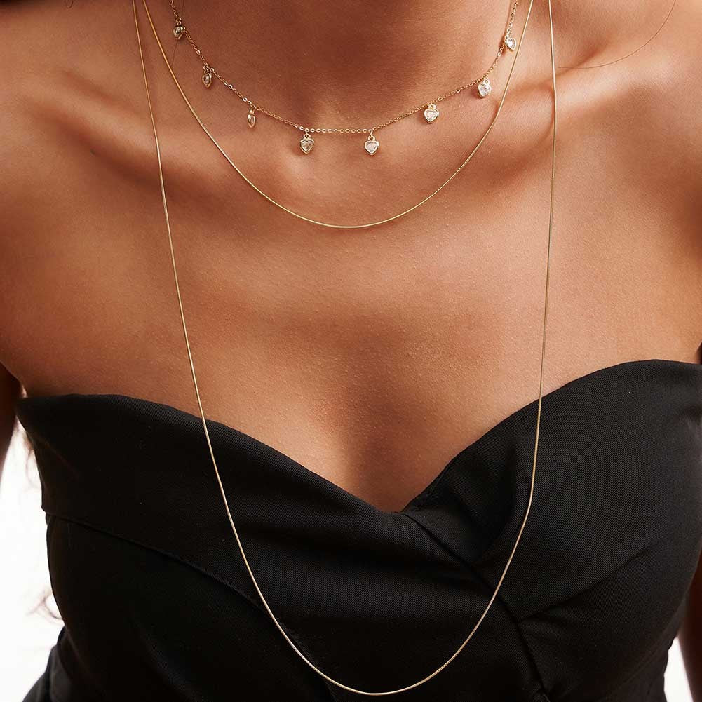 3 Layered Sterling Silver Zircon Clavicle Chain