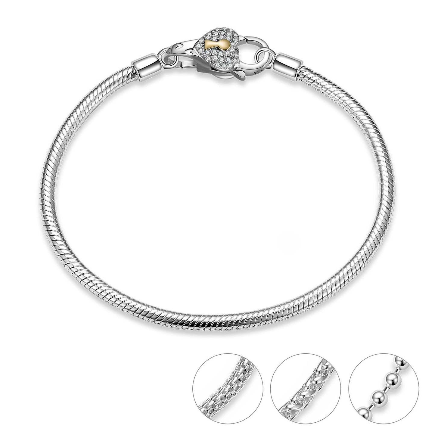 Valentine's Day Heart Lock Lobster Clasp Gold-plated Zirconium Inlaid 925 Silver Necklace Clasp Bracelet Clasp Diy Accessories