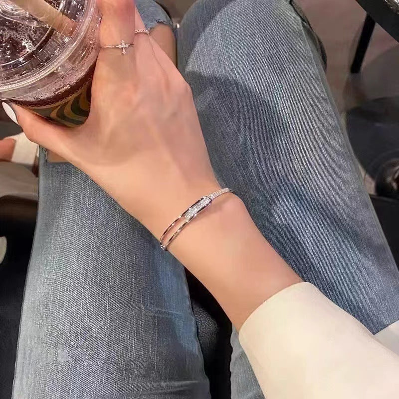 Pulsera de plata de ley S925 con diamantes de imitación a la moda coreana