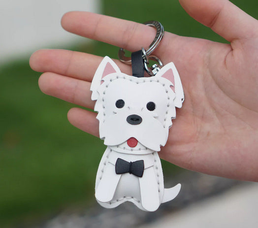 Dreamzoo original West Highland White Terrier Dog Car Key Chain West Highland cowhide dog Zodiac bag Pendant