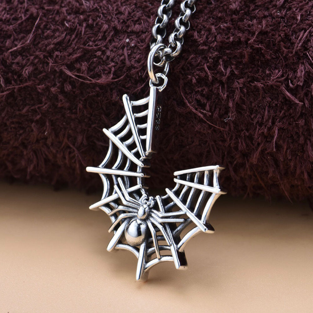 Spider Web Pendant S925 Sterling Silver Gothic Ornament Necklace