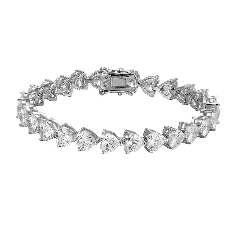 Women's Simple S925 Silver Fashion Diamond Heart-shaped Zircon Bracelet