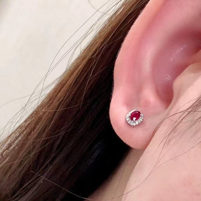 Pendientes de oro auténtico con diamantes y rubíes naturales de color rojo sangre de paloma