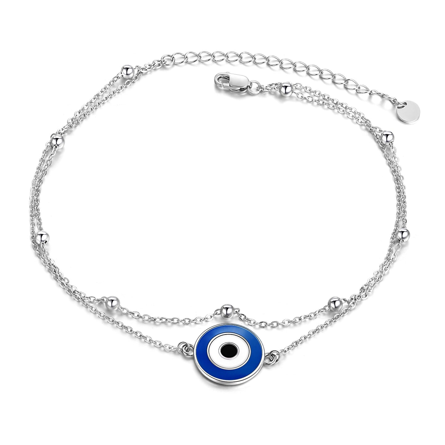 Bracelet de cheville rond en argent sterling 925 avec mauvais œil pour femmes et filles