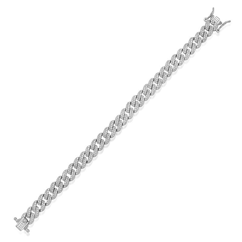 Pulsera de plata S925 con diamantes y circonitas cubanas estilo hip hop