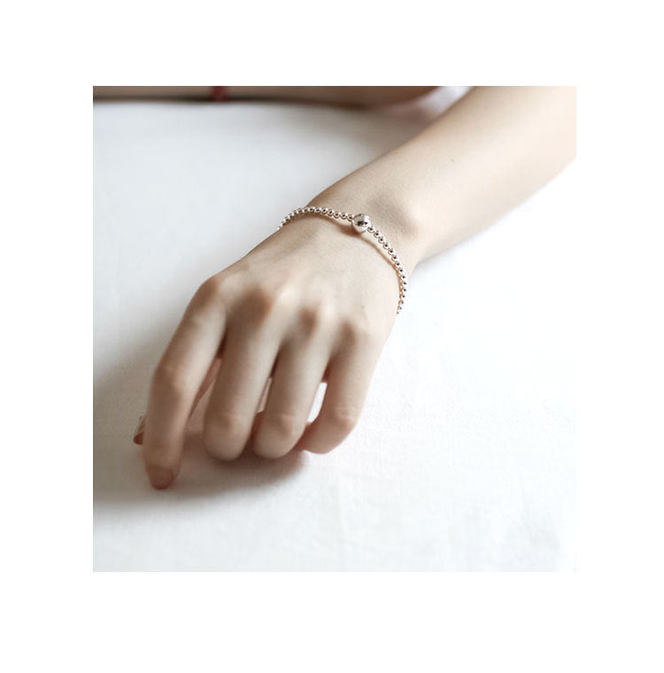 Versión coreana de pulsera de plata de ley S925 hecha a mano con cuentas redondas de 3 mm para mujer