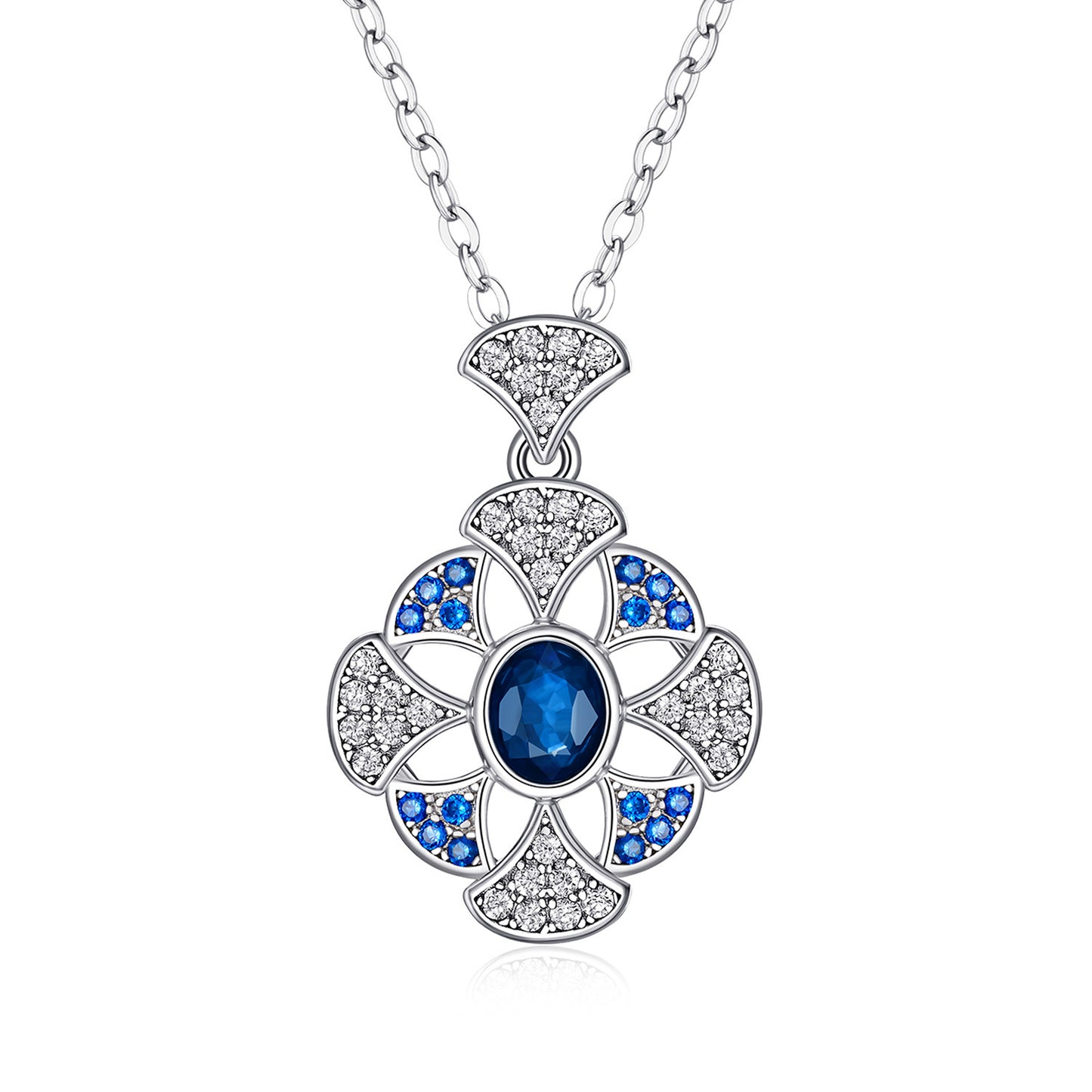 Temperament Gingko Leaf Pendant S925 Silver Set Natural Sapphire Necklace