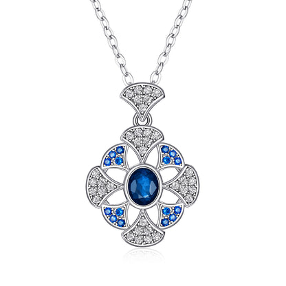 Temperament Gingko Leaf Pendant S925 Silver Set Natural Sapphire Necklace