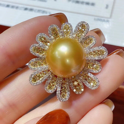 S925 Sterling Silver Pendant Gold Pearl Ring