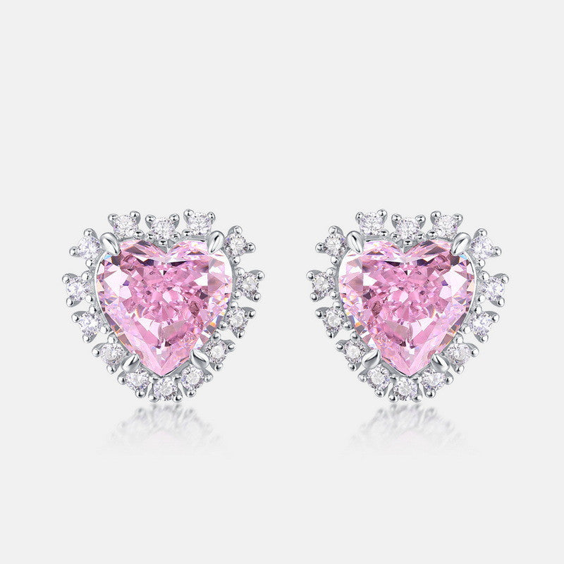 Jewelry High Carbon Diamond Women's 925 Silver Heart-shaped Stud Earrings