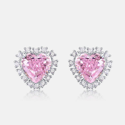 Jewelry High Carbon Diamond Women's 925 Silver Heart-shaped Stud Earrings