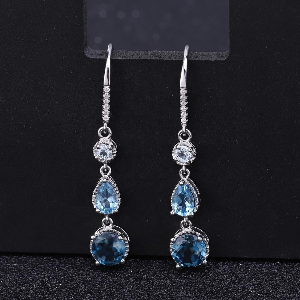 Pendientes elegantes de moda con piedras preciosas naturales en plata S925