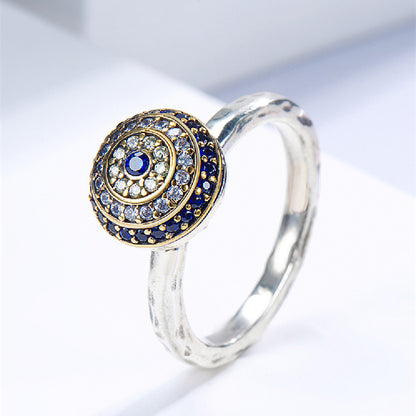 Silver blue eye ring female minority design retro