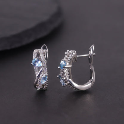 Boucles d'oreilles en argent sterling S925 entièrement incrustées de pierres précieuses colorées en calcédoine verte et topaze naturelle