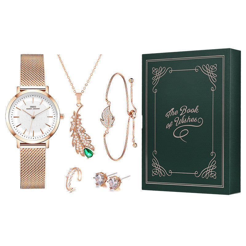 Conjunto de reloj y pulsera con diamantes de imitación para mujer